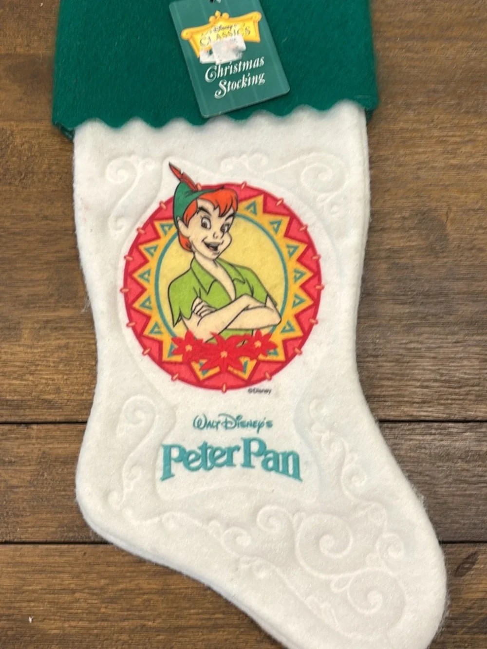 Disney Peter Pan Holiday Stocking - White & Green with Red Accent